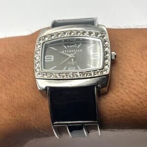 Silver & Black Crystal Watch